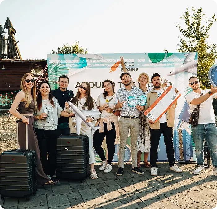 Team celebrating at a company event
